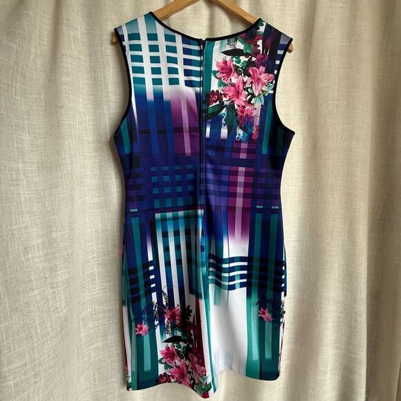 Floral Office Sheath Dress Womens Size 16 Multicolor Bisou Bisou Career Retro - Picture 3 of 16